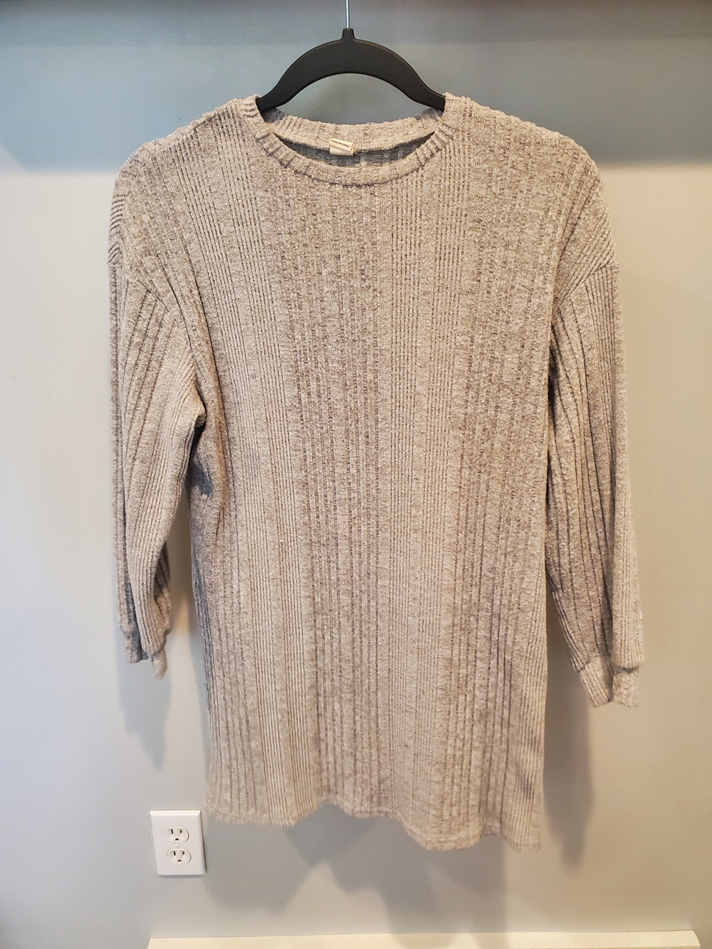 SHEIN Beige Ribbed Long Sleeve Knit Dress